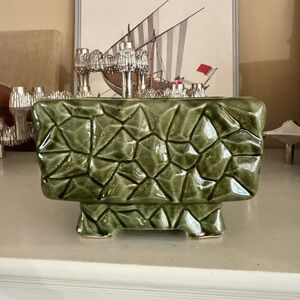 Vintage MCM McCoy Green Pebble Planter Brutalist Cubist Style Pottery Window Box